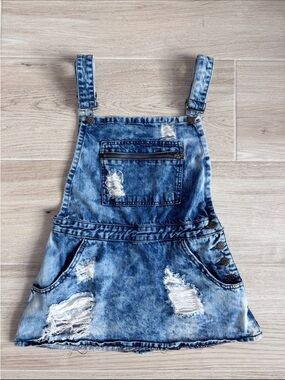 Machine Nouvelle Mode Italy Distressed Vintage Denim Overalls Mini Dress Small